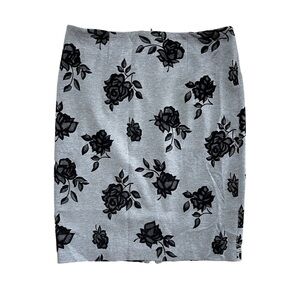 Premise Studio‎ Gray Black Floral Print Stretch Straight Pencil Skirt 8